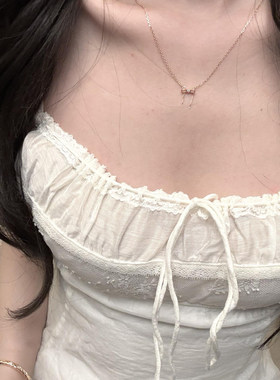 S925纯银金色蝴蝶结锆石项链女