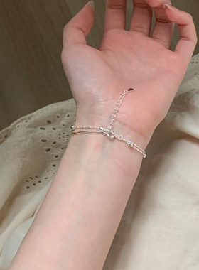S925纯银色圆珠双层蛇骨手链女