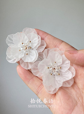 S925纯银夏日超仙白色花朵耳钉女