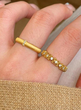 中古金色拉丝素圈戒指女