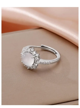 新中式清冷风白色锆石开口戒指小众设计感指环国潮气质高级感手饰