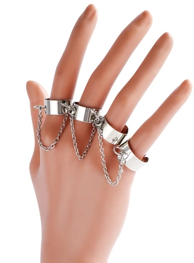 欧美饰品 rings双指环连体戒指手饰 朋克开口可调节指环