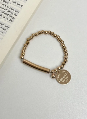 不掉色字母圆珠圆牌钛钢手链女欧美时尚小众设计轻奢高级感手饰品