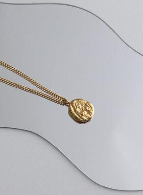 鸿仁首饰C00022法式金色小豆豆纹牌花色链女夏吊坠锁骨网红项不掉