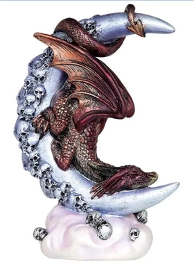 装饰摆件月光龙雕像树脂工艺品哥特式风格装饰骷颅新月雕塑