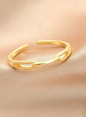 s925银极简交集相扣戒指女小众设计感镂空开口学生素圈指戒