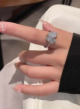 网红超仙分裂爱心微镶锆石戒指ins小众设计感开口戒可调节女指环