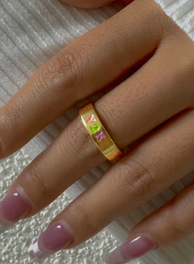 欧美饰品简约几何字母复古戒指小众baby圆环合金指环关节戒女