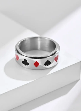 欧美钛钢戒指男士个性嘻哈可转动减压指环不锈钢饰品