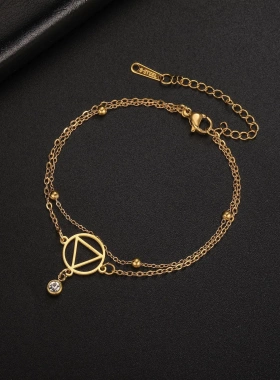 欧美热销外时尚百搭女士三开孔圆环形水钻吊坠钛钢双层珠手链