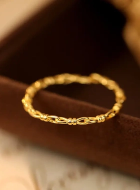 s925银细链镂空戒指女小众设计素圈可叠戴开口温柔指戒手饰