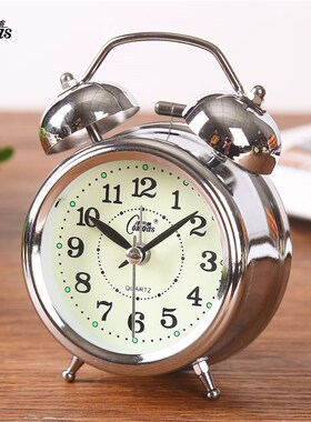 学生静音带夜f灯清脆打铃金属钟表台钟床头卧室简约马蹄表个性闹