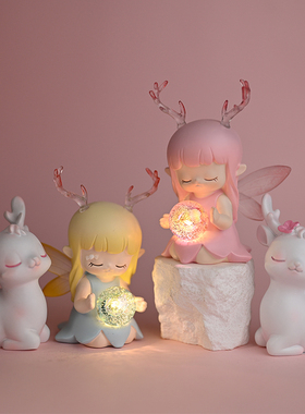 可爱小鹿与女孩少女心小夜灯房间装饰卧室摆件治S愈系生日礼物女