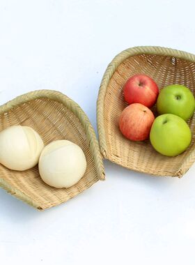 竹编簸箕农家 火锅店竹筐 筲箕手编洗菜篮 开口簸V箕沥水竹篮厨房