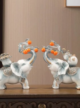 新中式招财大h象摆饰一对入户玄关酒柜电视柜装饰摆饰家居装饰品