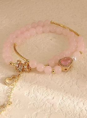 粉黛佳人粉色双圈手链流苏葫芦爆款仿珍珠甜美可爱手串女小红薯