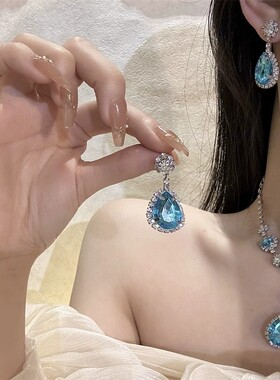 清冷感蓝色花朵满天星项链女轻奢高级感晚礼服锁骨链甜美气质颈链