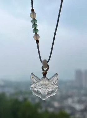小红书同新款青雾.狐面守护狐狸面具青绿九尾狐吊坠项链百搭项链