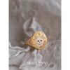 Cute cat head enamel diamond wide ring