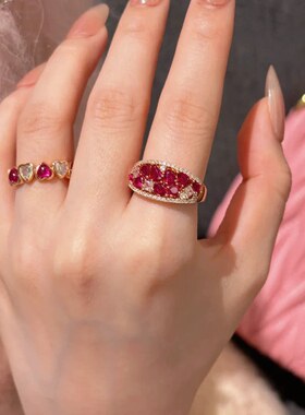 新中式复古小红书同款红钻戒指