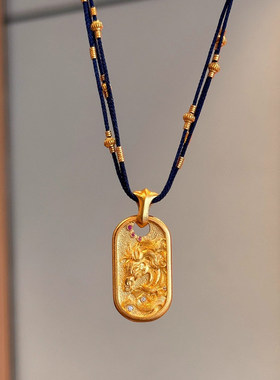 藏蓝色手工编绳点钻骏马椭圆牌吊坠项链设计高级感百搭毛衣链新款