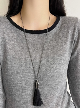 韩国车静媛同款马鬃毛流苏项链小众设计高级感长款吊坠毛衣链饰品