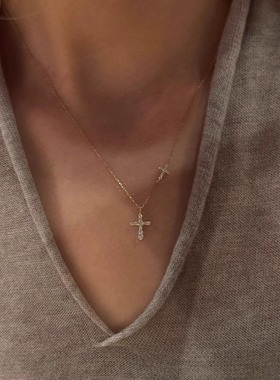 满钻双十字架吊坠项链