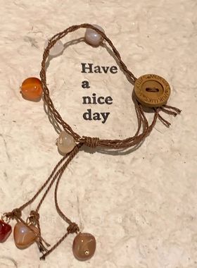 新中式复古叠戴木质纽扣手链