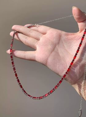 浮光流转超闪红色甜酷choker项链