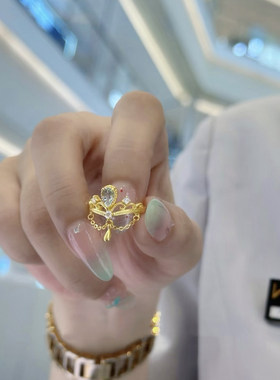 宫廷风复古海蓝皇冠金戒指女新款
