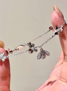 法式轻奢复古高级感密封三叶花手链时尚通勤满钻典雅百搭精致手饰