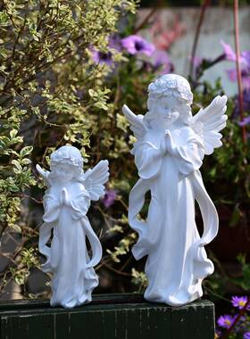 欧式复古少女天使摆件美式树脂石膏雕像小天使女孩桌面装饰品摆设