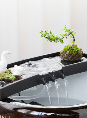 简约小鱼缸循环鱼池喷水流水器水景观瀑布摆件造景循环Z水装饰配