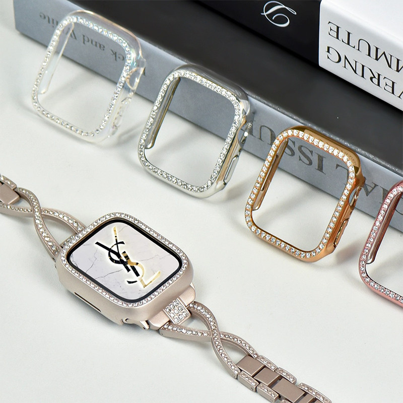 适用AppleWatch保护壳爆闪新款气质半包镶钻S10硬壳边框iWatch9/8/7/6/5/SE电镀防水防摔透气ultra保护套女款,淘宝优惠券,粉丝福利购,淘宝优惠卷