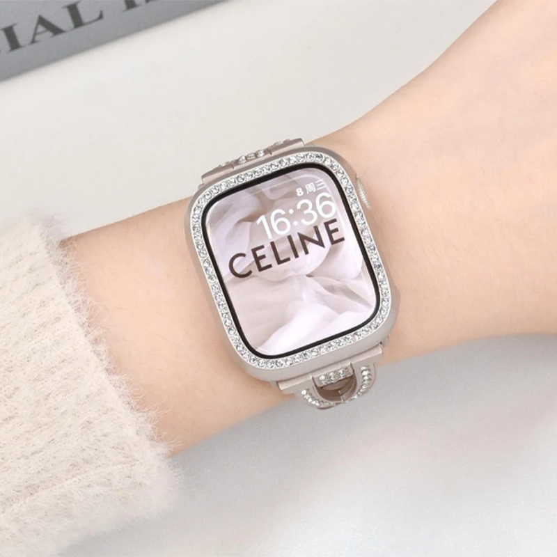 适用AppleWatch保护壳爆闪新款气质半包镶钻S10硬壳边框iWatch9/8/7/6/5/SE电镀防水防摔透气ultra保护套女款,淘宝优惠券,粉丝福利购,淘宝优惠卷