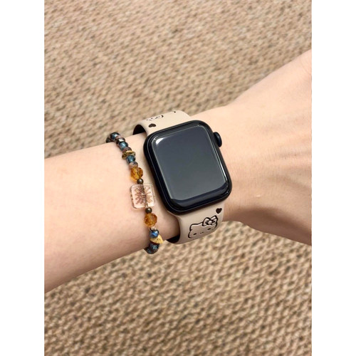 撞色KT猫适用applewatch硅胶表带iWatch11/10/9/8凯蒂猫印花蝴蝶扣柔软苹果手表ultra运动透气可爱腕带女春夏 - 图0