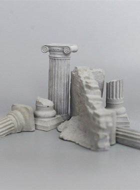 废墟场景 残垣断壁  q摆件 清水混凝土水泥工艺品模型造景六件一