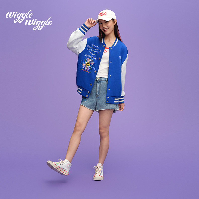 【限时75折】wigglewiggle26年经典笑脸花复古高街印花棒球服外套