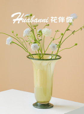 中古芬顿奶油琉璃敞口大口径花瓶