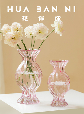 粉色少女风波浪玻璃插花瓶