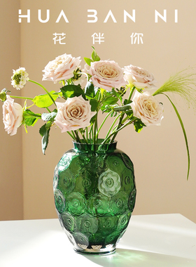 法式浮雕珍珠白玻璃花瓶大号