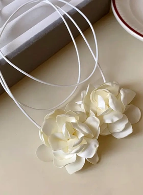 甜美布艺花朵绑带项链田园风高级感夸张锁骨链时尚百搭饰品女