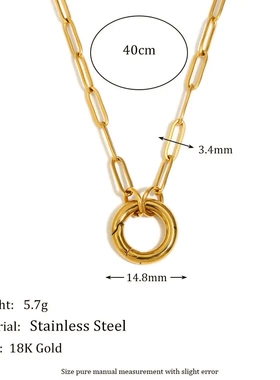 欧美简约小众设计高级感项坠不锈钢镀18k金大o字链弹簧扣项链