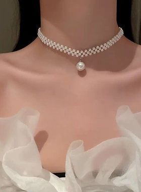 高级感不规则多层珍珠项链三件套气质毛衣链锁骨链法式轻奢项饰女