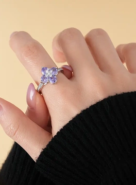 锆石菱形芒星开口戒指女轻奢高级感食指戒时尚精致新款手饰女