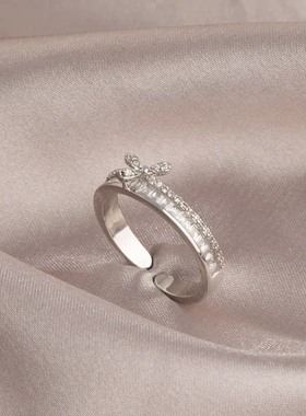 韩版小众设计感镶钻结锆石戒指女法式轻奢精致食指戒开口指环