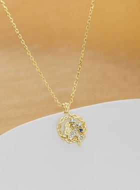 s925银镂空鱼吊坠项链女唯美公主镶锆石银镀金小众颈链