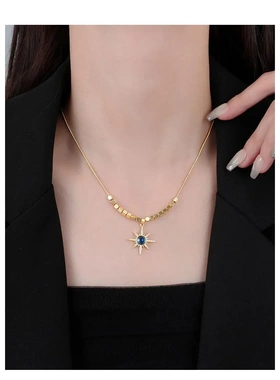 2025年新款爆款蓝色锆石八芒星项链女新款高级感时尚百搭锁骨链