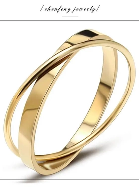 直销双色交叉圆环手镯光面钛钢情侣手镯不锈钢手镯饰品