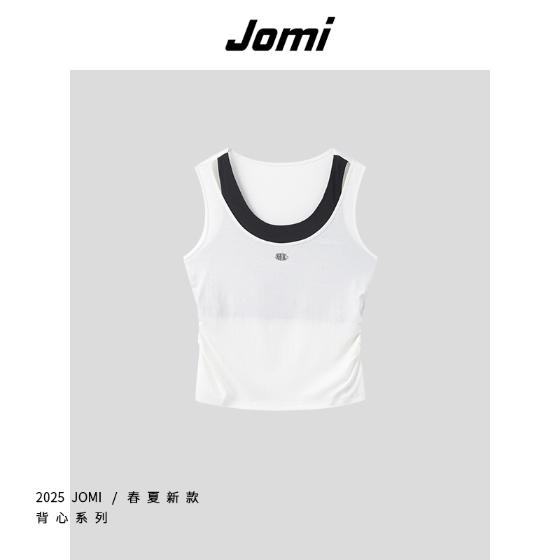 【夏天粉丝专享】JOMI女装假两件撞色无袖时尚上衣J5105SS26173
